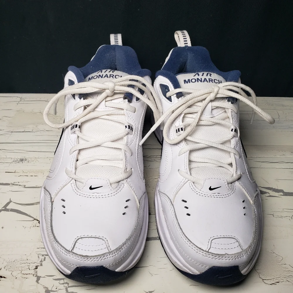 Nike Air Monarch (style 415445-102) in White/ Navy Blue Men's size 10 - Picture 5 of 15